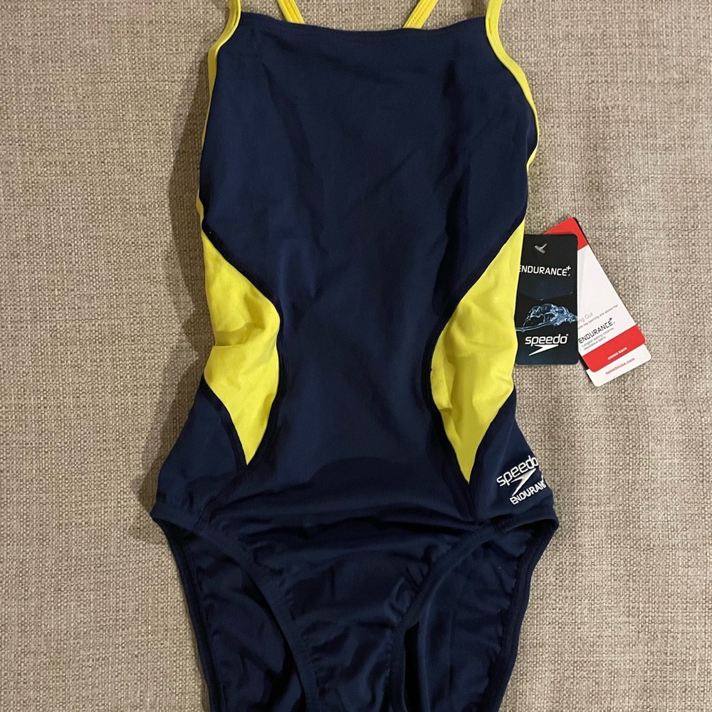 Speedo Endurance+ One Piece Swimsuit Women’s US Size 28 (XXS) Blue Gold - Picture 2 of 11